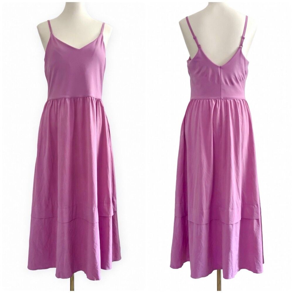 Athleta Elation V-Neck Hybrid Athletic Midi Dress in Pink Womens M 601546 - Picture 2 of 6